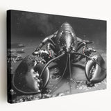 Side view of a vibrant lobster-themed wall art design on stretched canvas, showcasing rich colors and intricate marine life details, ideal for ocean-inspired decor.