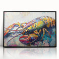 Framed wall art featuring a vibrant lobster design, set against a sleek black background, perfect for marine life enthusiasts and coastal decor lovers.