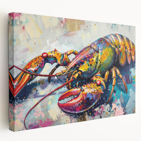Stretched canvas wall art showcasing a vibrant lobster design, featuring intricate details and vivid colors, perfect for marine life enthusiasts and coastal decor.