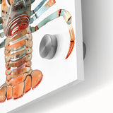 Close-up of a vibrant marine life wall art piece showcasing a detailed lobster design on acrylic glass, perfect for ocean-themed decor. Ideal for enhancing coastal interiors.