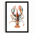 Framed wall art featuring a vibrant lobster design in marine life theme, with a sleek black frame and mat, perfect for ocean-inspired decor and coastal aesthetics.
