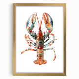 Elegant gold-framed wall art featuring a detailed lobster design, ideal for marine life enthusiasts, enhancing home decor with oceanic charm.