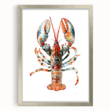 Elegant silver-framed wall art featuring a detailed lobster design, perfect for marine-themed decor. Ideal for ocean lovers and coastal interiors.