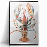 Framed acrylic wall art featuring a vibrant marine life lobster design, showcasing intricate details and bold colors, perfect for coastal decor enthusiasts.