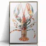 Framed acrylic wall art featuring a detailed lobster design in vibrant colors, showcasing marine life, perfect for coastal-themed decor or ocean enthusiasts.