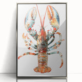 Framed wall art showcasing a vibrant marine life lobster design in acrylic, featuring a sleek silver frame that enhances the colorful underwater theme.