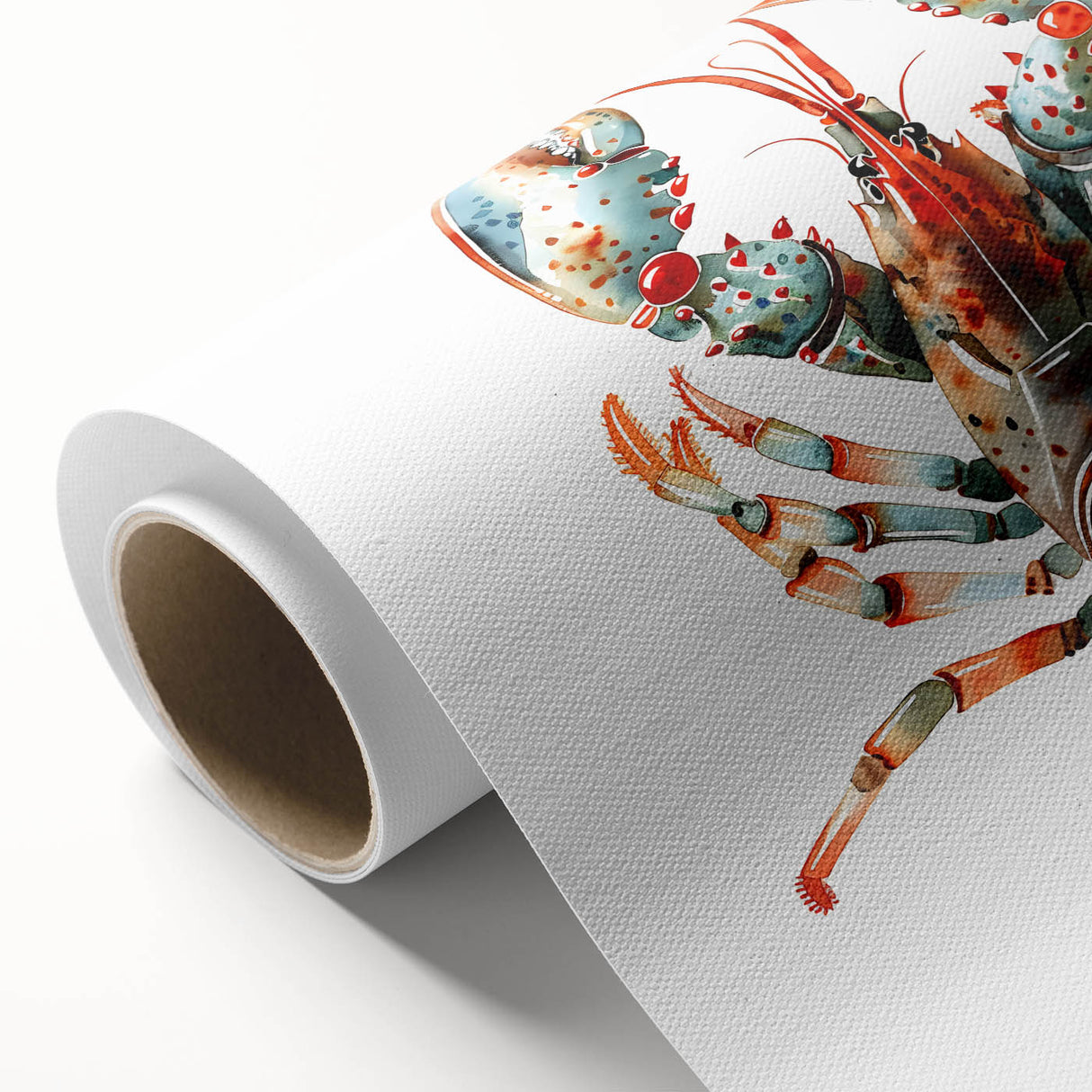Vibrant rolled canvas wall art showcasing a detailed lobster design, perfect for marine life enthusiasts, featuring vivid colors and intricate textures, ideal for coastal-themed decor.