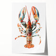 Vibrant lobster design wall art print showcasing intricate marine life details, ideal for coastal decor enthusiasts, packaged securely in a cardboard tube.