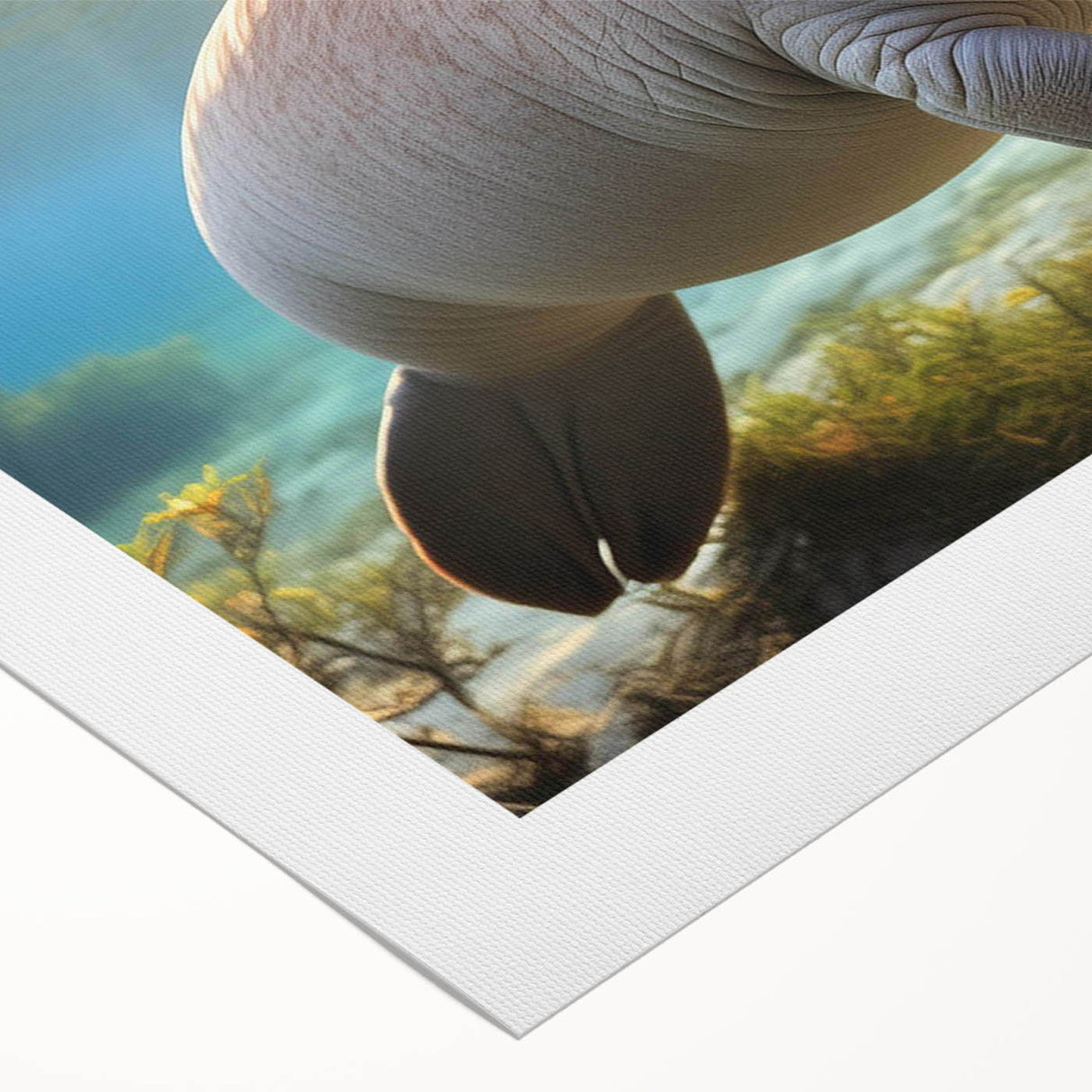 Rolled canvas wall art showcasing a vibrant marine life design featuring a manatee amidst colorful aquatic elements, perfect for ocean-themed decor.