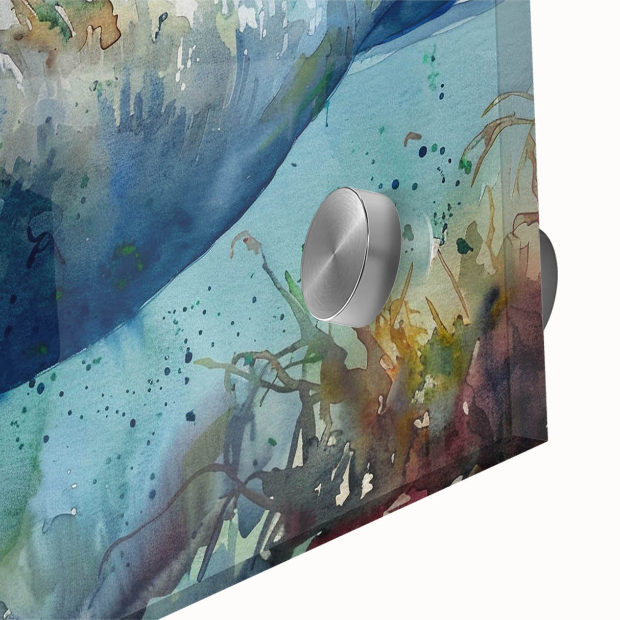 Close-up of a vibrant marine life wall art design featuring a manatee, showcasing intricate details and colors on acrylic glass, perfect for ocean-themed decor.