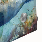 Close-up of a vibrant marine life wall art design featuring a manatee, showcasing intricate details and colors on acrylic glass, perfect for ocean-themed decor.