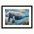 Framed wall art collection featuring a detailed marine life design of a manatee, set against a black mat, perfect for coastal-themed home decor.