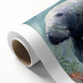 Rolled canvas wall art design showcasing a vibrant marine life scene with a manatee, featuring rich colors and intricate details, ideal for ocean-themed decor.