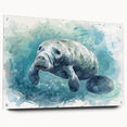 Acrylic glass wall art featuring a vibrant marine life design with a manatee, displayed in a side view. Ideal for ocean-themed decor and nature lovers.