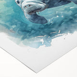 Rolled canvas showcasing a vibrant manatee design surrounded by marine life, ideal for ocean-themed decor, elegantly packaged for safe delivery.