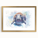 Elegant wall art collection featuring a marine life design with a manatee, framed in gold with a mat. Ideal for ocean-themed decor, this artwork adds a touch of sophistication to any space while celebrating marine conservation.