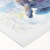 Rolled canvas artwork featuring a vibrant marine life theme, showcasing a serene manatee in a colorful underwater setting, perfect for ocean lovers.