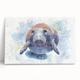 Vibrant stretched canvas wall art featuring a serene manatee design surrounded by underwater plants, ideal for marine life enthusiasts and home decor lovers.