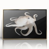 Framed wall art showcasing a vibrant octopus design in gold-acrylic, highlighting marine life themes, perfect for ocean-inspired decor.
