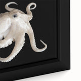 Close-up of a vibrant and detailed octopus design on framed canvas wall art, showcasing intricate colors and textures, perfect for marine life enthusiasts.