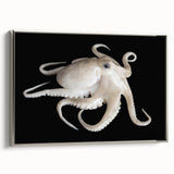 Framed wall art featuring a vibrant octopus design in shades of blue and purple, set in a sleek silver frame, perfect for marine life enthusiasts.