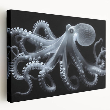 Vibrant stretched canvas wall art depicting a detailed octopus design, showcasing intricate colors and textures, perfect for marine-themed decor in home or office settings.
