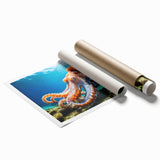 Vibrant marine life wall art print featuring a colorful octopus design, rolled and ready for display, showcasing intricate details and ocean-inspired hues.