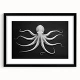 Black-framed wall art showcasing a vibrant octopus design, perfect for marine life enthusiasts. Ideal for adding a coastal touch to any room decor.
