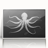 Framed wall art featuring a vibrant octopus design in marine life theme, showcasing colorful tentacles and intricate details against a sleek white background. Ideal for ocean lovers and modern decor enthusiasts.