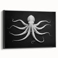 Framed canvas wall art showcasing a detailed octopus design in vibrant colors, set against a black background, perfect for marine life enthusiasts and modern decor.