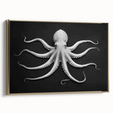 Framed wall art featuring a vibrant octopus design in marine colors, showcasing intricate details and a gold frame, ideal for coastal-themed decor.