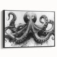 Framed canvas wall art showcasing a vibrant octopus design with intricate details and bold colors, set against a black background for enhanced contrast.