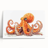 Vibrant octopus design on stretched canvas wall art, showcasing intricate marine life details and bold colors, ideal for ocean-themed decor enthusiasts.