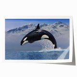 Vibrant wall art print showcasing an orca surrounded by marine life, featuring intricate details and bold colors, perfect for ocean-themed decor.