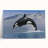 Stretched canvas wall art featuring a vibrant orca design, showcasing detailed marine life in bold colors, perfect for ocean-themed decor or wildlife enthusiasts.