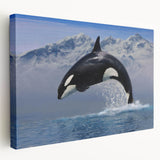 Stretched canvas wall art featuring a detailed orca design, showcasing vibrant colors and intricate marine life details, ideal for ocean-themed decor.