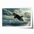 Orca wall art print showcasing a vibrant marine life design, featuring dynamic colors and intricate details, rolled and ready for framing or display.