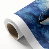 Orca-themed wall art on rolled canvas, showcasing vibrant marine life colors and intricate design details. Ideal for ocean lovers and home decor enthusiasts.