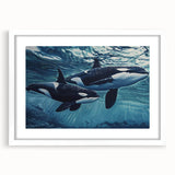 Whimsical marine life wall art featuring an orca design in a white frame with a mat, perfect for adding a nautical touch to home decor. Ideal for ocean lovers!