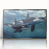 Framed acrylic wall art showcasing a stunning orca design, featuring vibrant colors and intricate details, ideal for marine life enthusiasts and home decor.