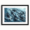 Framed wall art featuring a striking orca design in a marine life theme, with a black frame and mat, showcasing vibrant colors and intricate details perfect for ocean-themed decor.