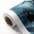 Vibrant rolled canvas wall art featuring a striking orca design, showcasing marine life in bold colors. Perfect for ocean-themed home decor, packaged securely in a protective tube.