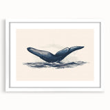 Orca wall art design in a white frame with a mat, showcasing marine life details and vibrant colors, perfect for ocean-themed decor in living spaces.