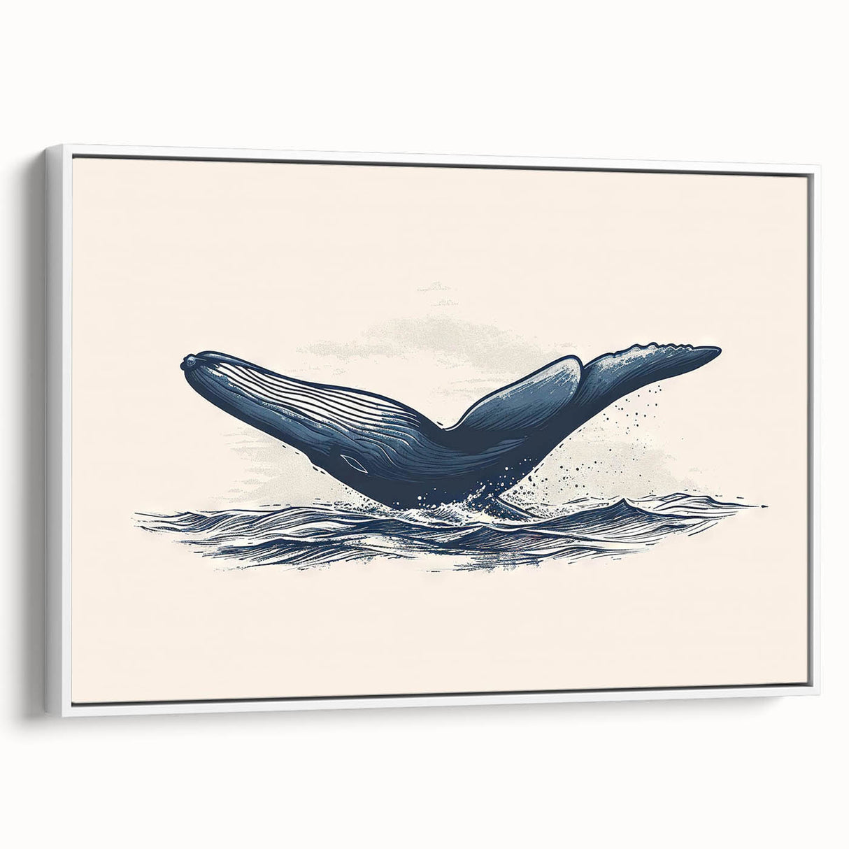 Framed canvas wall art showcasing a vibrant orca design in marine life theme, featuring a white frame that enhances the colorful ocean scene, perfect for coastal decor.