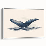 Framed canvas wall art showcasing a vibrant orca design in marine life theme, featuring a white frame that enhances the colorful ocean scene, perfect for coastal decor.