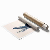 Orca-themed wall art print showcasing vibrant marine life in blues and greens, rolled and packaged for easy display, ideal for ocean-themed decor.