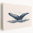Stretched canvas wall art featuring a vibrant orca design, showcasing rich blues and blacks, perfect for marine life enthusiasts and modern decor.