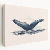 Stretched canvas wall art featuring a vibrant orca design, showcasing rich blues and blacks, perfect for marine life enthusiasts and modern decor.