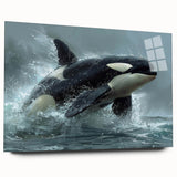 Acrylic wall art collection showcasing a vibrant orca design, viewed from the side without pins, highlighting detailed marine life elements and vivid colors. Perfect for ocean-themed decor enthusiasts.