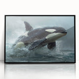 Framed wall art featuring a vibrant orca design, showcasing intricate marine life details against a sleek black background, perfect for ocean-themed decor.
